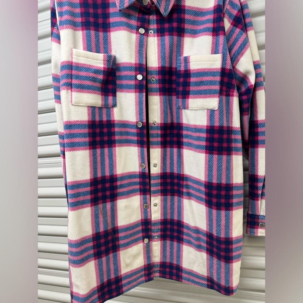 Denim&Co Pink and Blue Plaid Hoodie